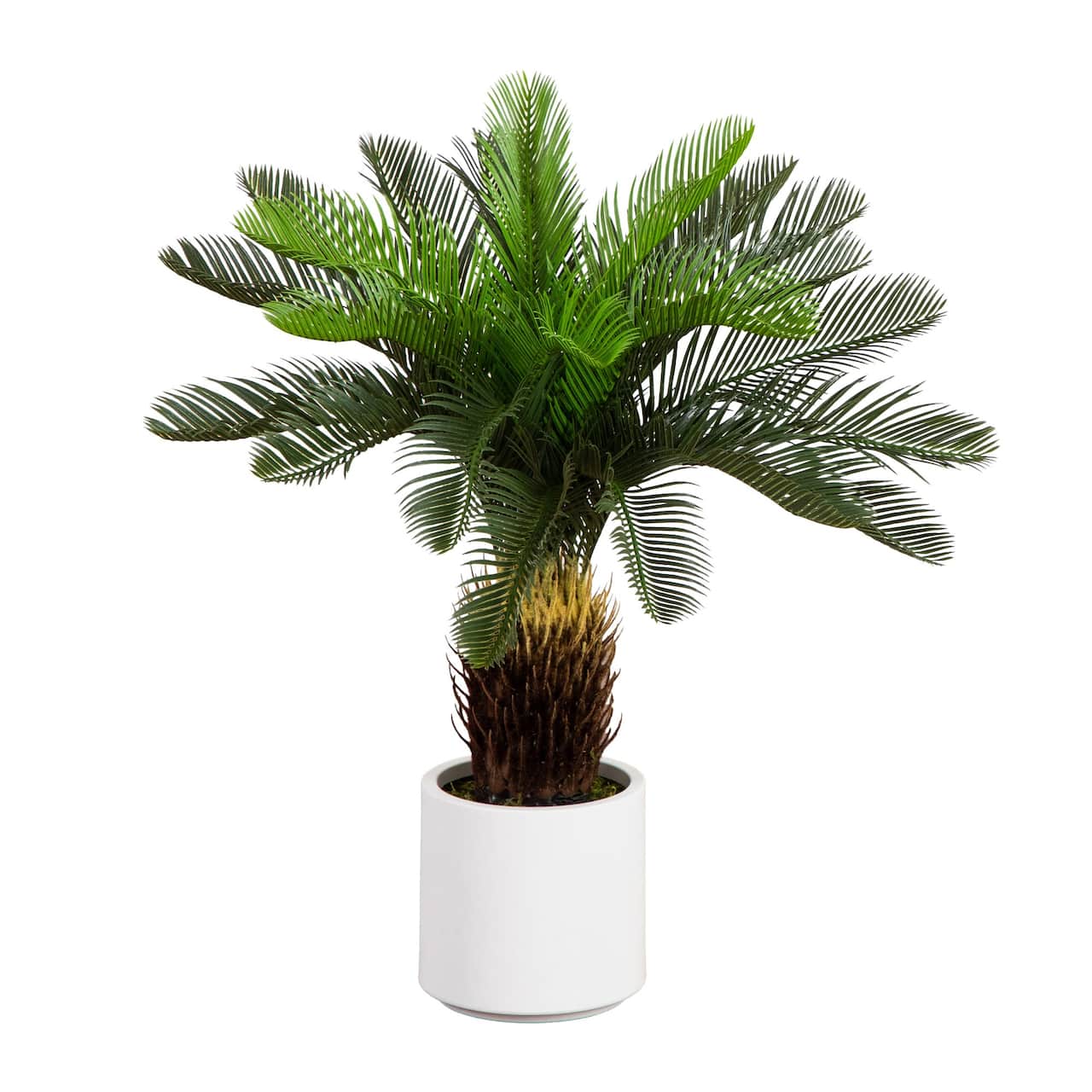 30in. UV Resistant Artificial Cycas Palm Tree in White Decorative Planter (Indoor/Outdoor)